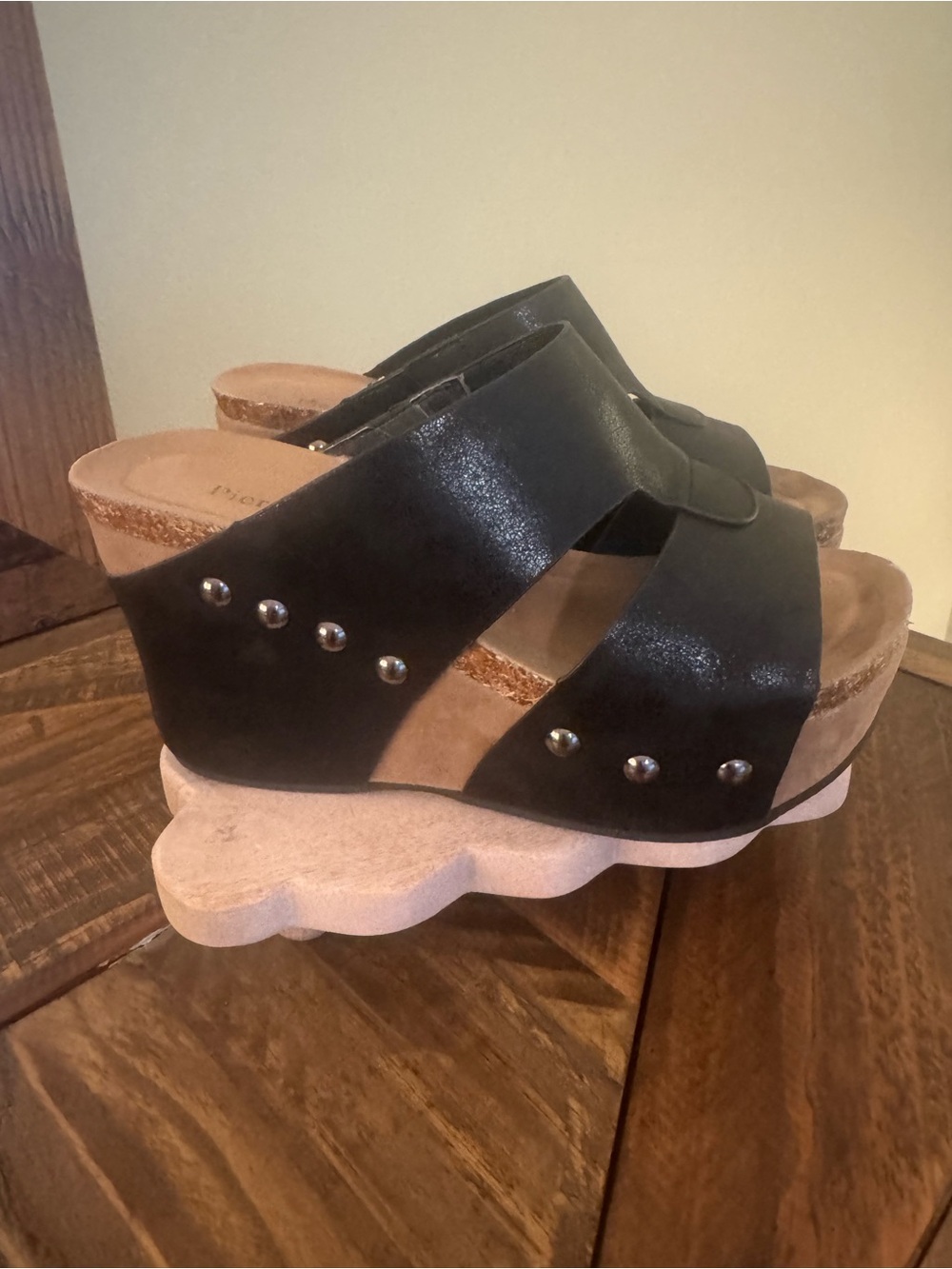 Pierre Dumas Black Studded Platform Wedge Sandals